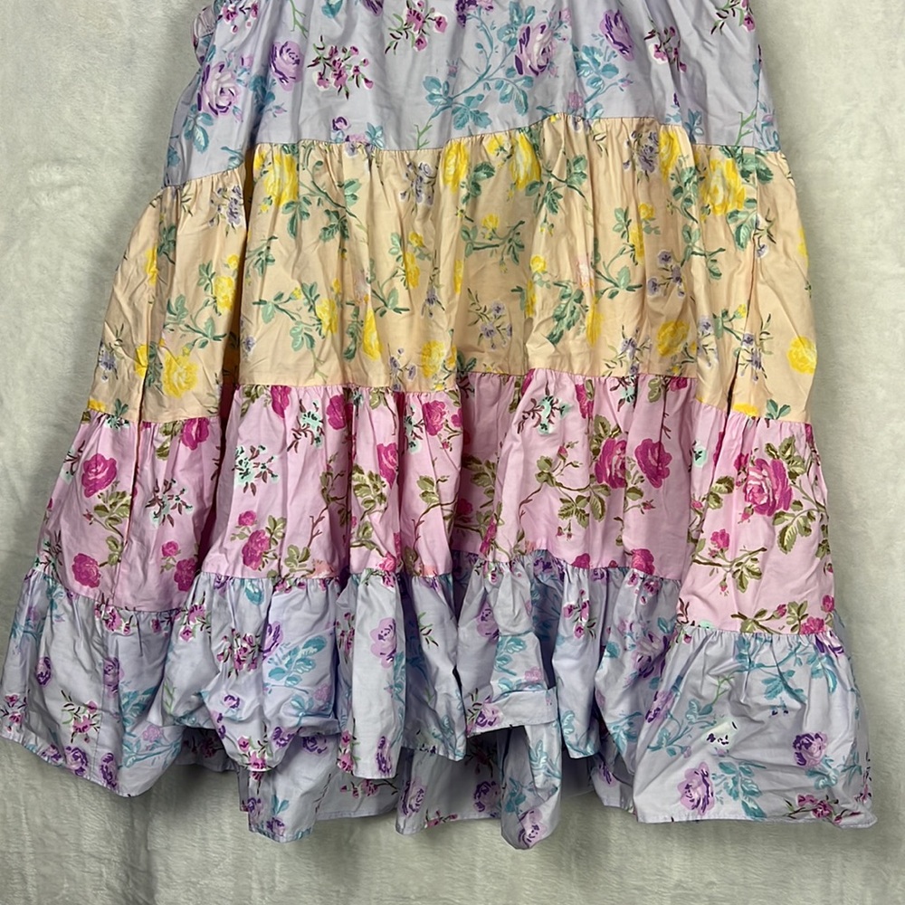 LoveShackFancy Pastel Floral Tiered Mini Dress in Lavender, Pink, Yellow - Picture 11 of 13